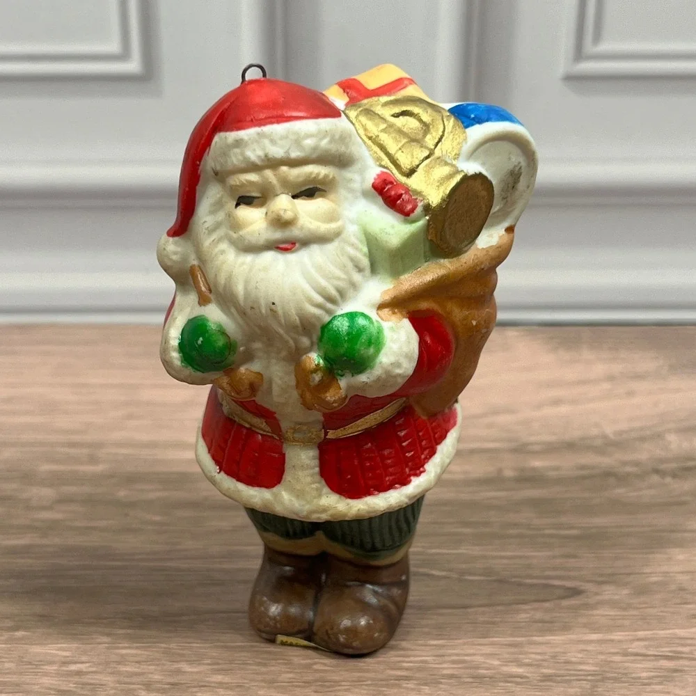 Vintage R.O.C Santa Claus Figurine Set 3 Ceramic Christmas Ornaments Taiwan